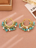 Natural Turquoise Pearl Charm Hoop Earrings