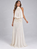 Halter Neck Lace Waist Maxi Dress