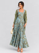 Elegant Printed Maxi Dress & Chiffon Cover-Up Two-Piece Set