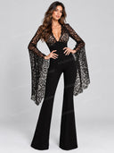 Sexy Lace Cape Sleeve Flare Leg Jumpsuit