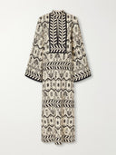 Retro Print Keyhole Long Sleeve Maxi Dress