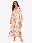 Azure Dream Printed Tie Neck Maxi Dress