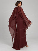 Cape Sleeve Embellished Waist Maxi Dress