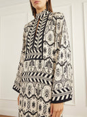 Retro Print Keyhole Long Sleeve Maxi Dress