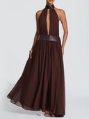 Elegant Halter Neck Sequin Chiffon Maxi Dress