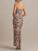 Elegant Multicolor Floral Sequin Maxi Dress
