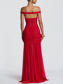 Off-The-Shoulder Mesh Maxi Dress