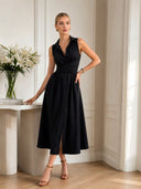 Unique Shirt Style Single-breasted Tie Midi Dress