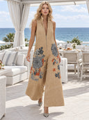 Stand Collar Printed Jumpsuit