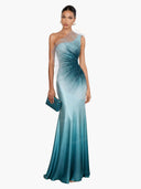 Elegant Gradient One-Shoulder Tulle  Satin Maxi Dress