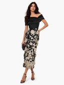 Elegant Floral Embroidered Off-Shoulder Maxi Dress