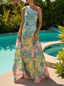 Elegant Bohemian Paisley Printed Satin Maxi Dress