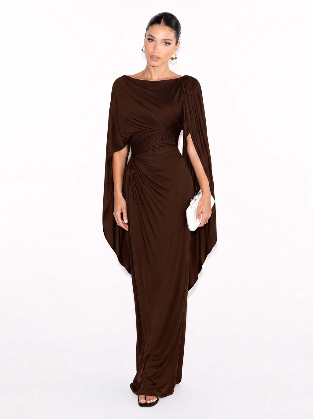Boat Neck Pleated Slim Fit Maxi Dress