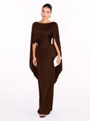 Boat Neck Pleated Slim Fit Maxi Dress