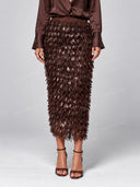Elegant Satin Shirt Sequin Fringe Midi Skirt Two Piece Set