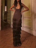Exquisite Tiered Fringe Scoop Neck Maxi Dress