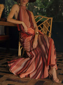 Elegant Striped Top & Wrap High-Waist Skirt Suit