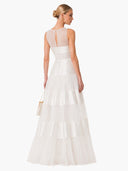 Elegant Sleeveless Layered Tulle Satin Pleated Maxi Dress