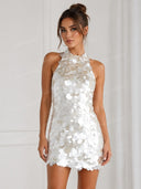 Elegant Sequin Halter Neck Mini Party Dress