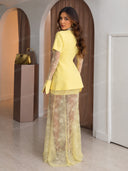 Tailored Blazer & Sheer Lace Maxi Skirt Set