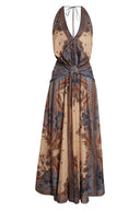 Chapel Floral Halter Backless Maxi Dress
