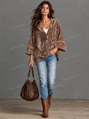Casual Velvet Hooded Oversized Pullover Top