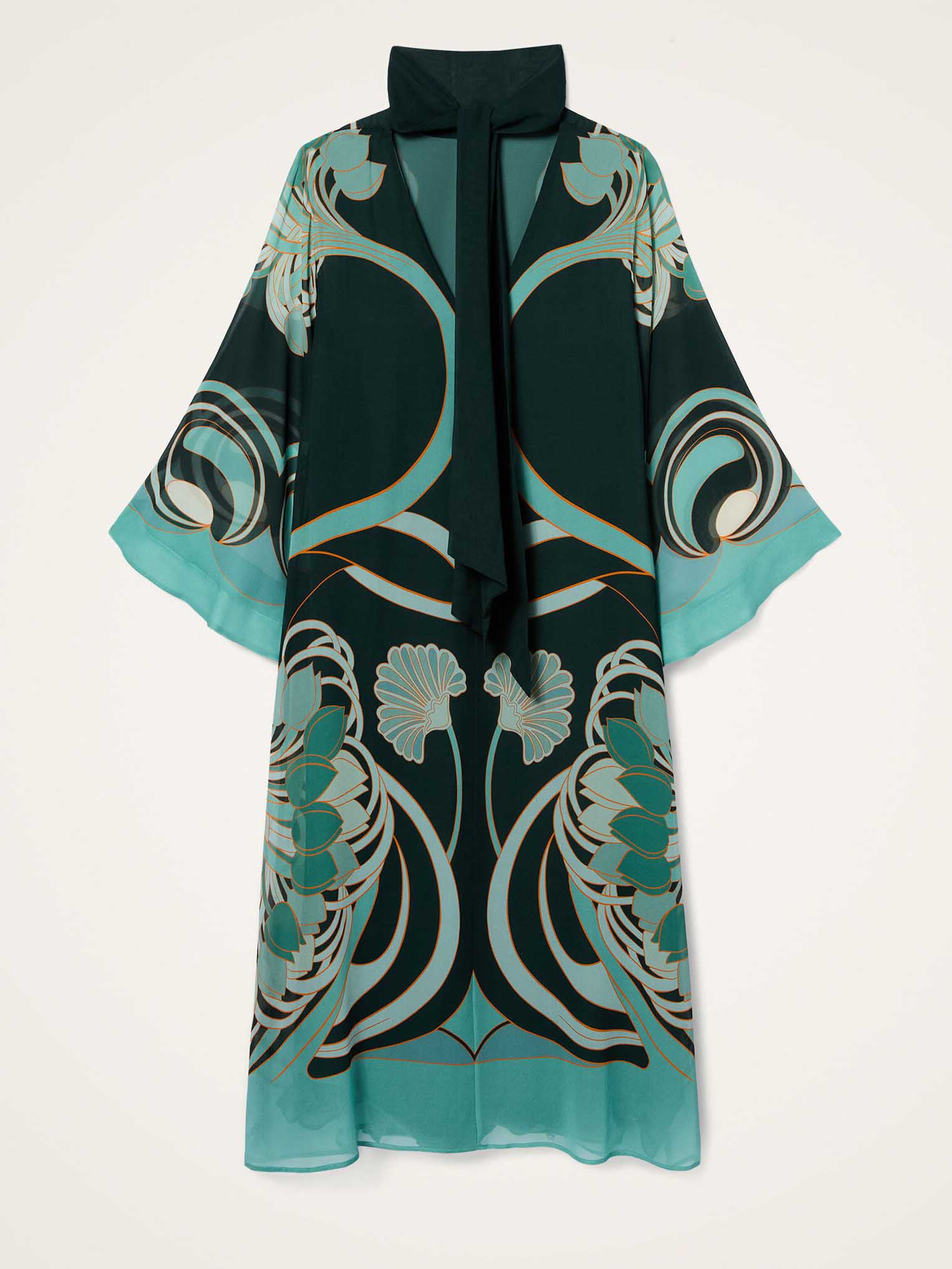 Elegant Geometric Print Chiffon Shawl Midi Dress