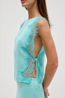Elegant Lace Trim Sleeveless Satin Two-Piece Set