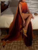 Elegant Gradient Chiffon Backless Spaghetti Strap Maxi Dress