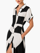 Exquisite Irregular Geometric Print Lapel Single-Breasted Short-Sleeved Maxi Shirt Dress