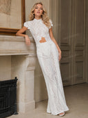 Lace Long-sleeved Top And Wide-leg Pants Set（Headscarf Not Included）