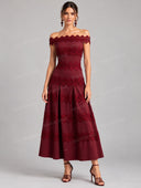 Elegant Lace Trim Off-Shoulder Midi Dress