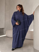 Black Lapel Collar Oversized Long Sleeve Abaya Kaftan Maxi Dress