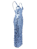 Elegant Sequin V-Neck Strappy Maxi Dress