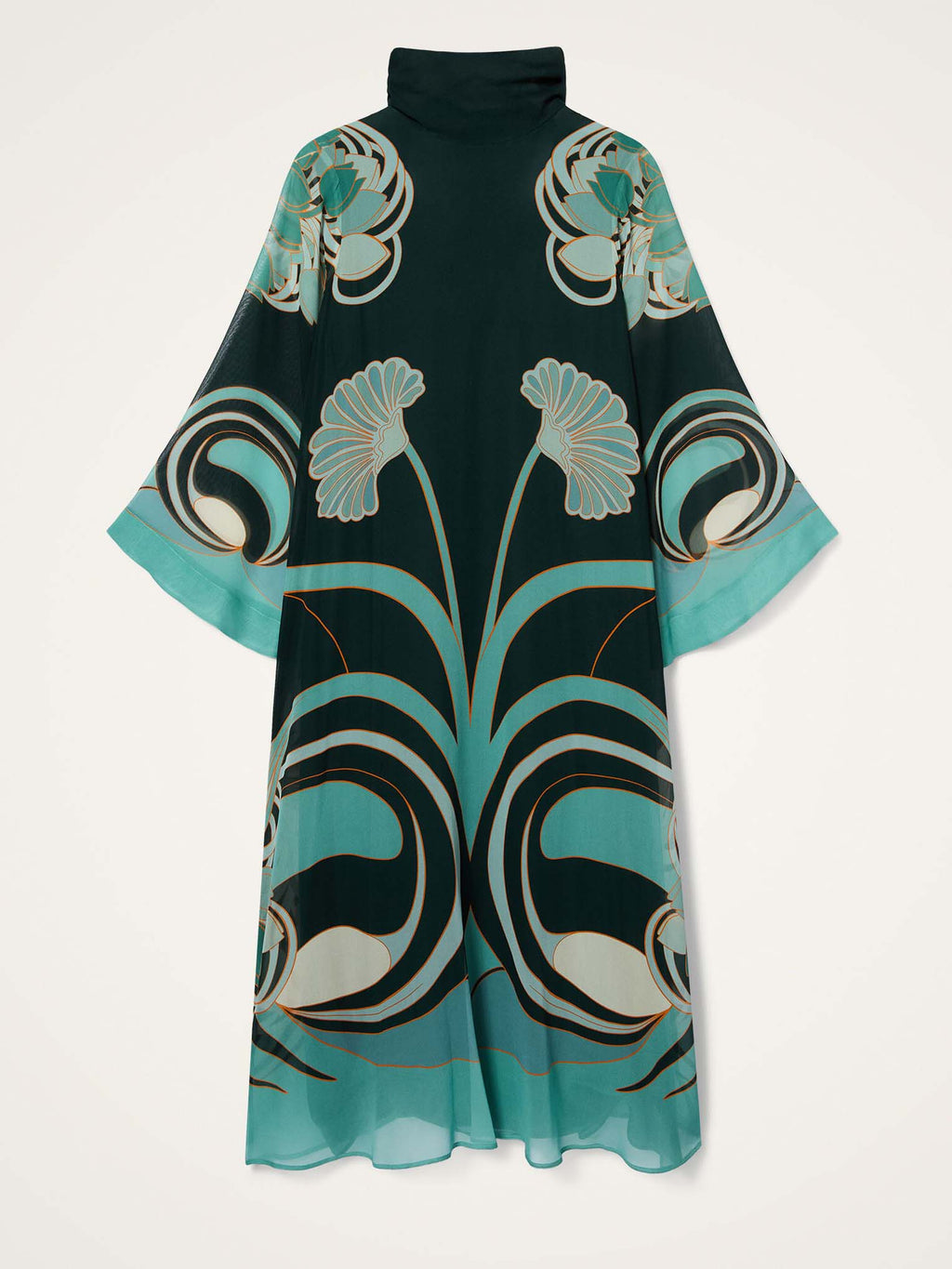 Elegant Geometric Print Chiffon Shawl Midi Dress