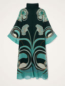 Elegant Geometric Print Chiffon Shawl Midi Dress
