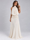 Halter Neck Lace Waist Maxi Dress