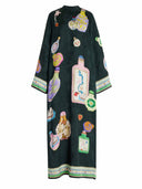 Retro Perfume Bottle Print Long Sleeve Maxi Dress