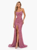 Glamorous Strapless Sequin High Slit Maxi Dress