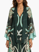 Elegant Geometric Print Chiffon Shawl Midi Dress