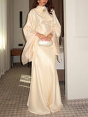 Elegant Shimmer Satin Batwing Sleeve Top & Maxi Skirt Two-Piece Set