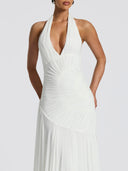 Elegant Halter Neck Ruched Pleated Maxi Dress