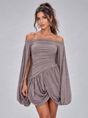 Sexy Off Shoulder Ruched Balloon Sleeve Mini Dress