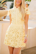 Floral Lace Cutout High Neck Mini Dress