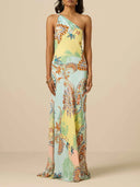 Elegant Bohemian Paisley Printed Satin Maxi Dress