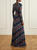 Gradient Crochet Knit V‑Neck Long Sleeve Maxi Dress