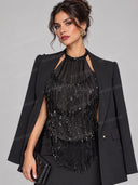 Minimalist Tailored Blazer, Halter Top & Maxi Skirt Three Piece Set