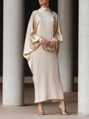 Elegant Satin Batwing Sleeve Kaftan Maxi Dress