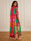 Boho Floral Print Deep V-Neck Flowy Maxi Dress