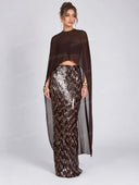 Sexy Sheer Cape Top & Sequin Maxi Skirt Set